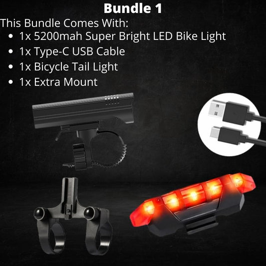 5200mah Waterproof Bicycle Light With 6 LEDs USB Chargeable 2000LM 7500K With 5 Light Modes