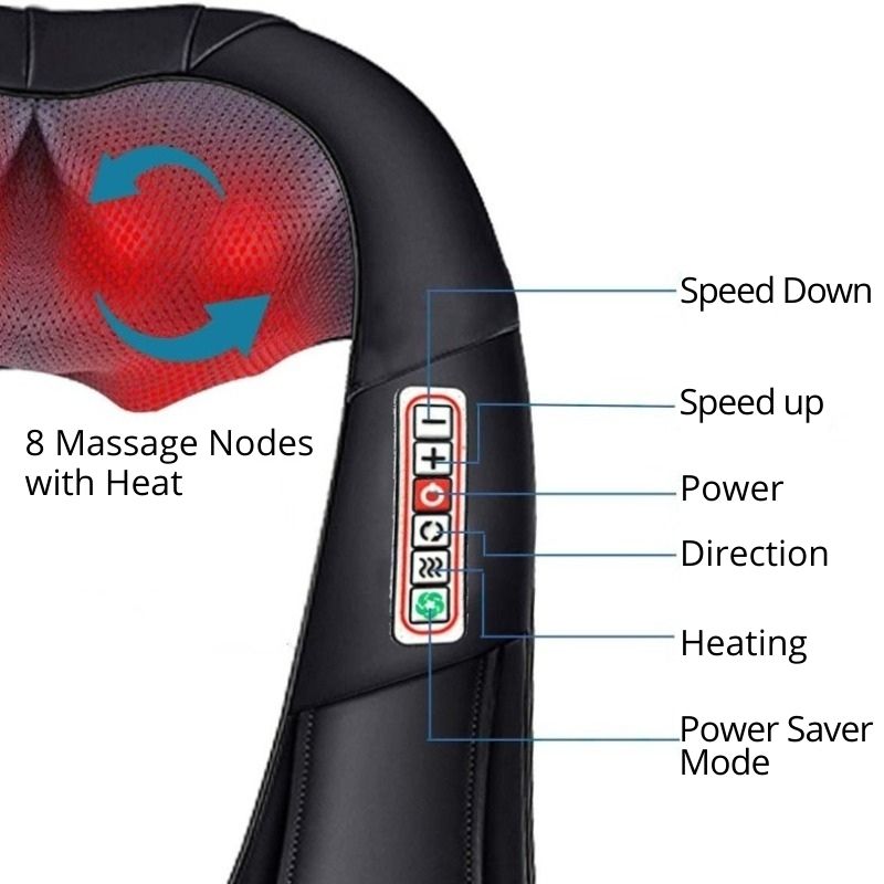 Shiatsu Back and Neck Massager Deep Kneading Massage With Heat for Shoulders Neck Back Legs Feet For Use at Home Car or Office-Massage Equipment-Fit Sports 