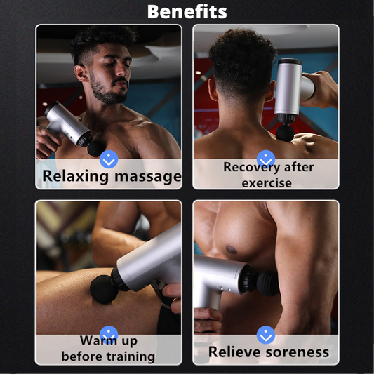 Massage Gun Percussion Gun – 6 Speeds with 4 Interchangeable Heads
