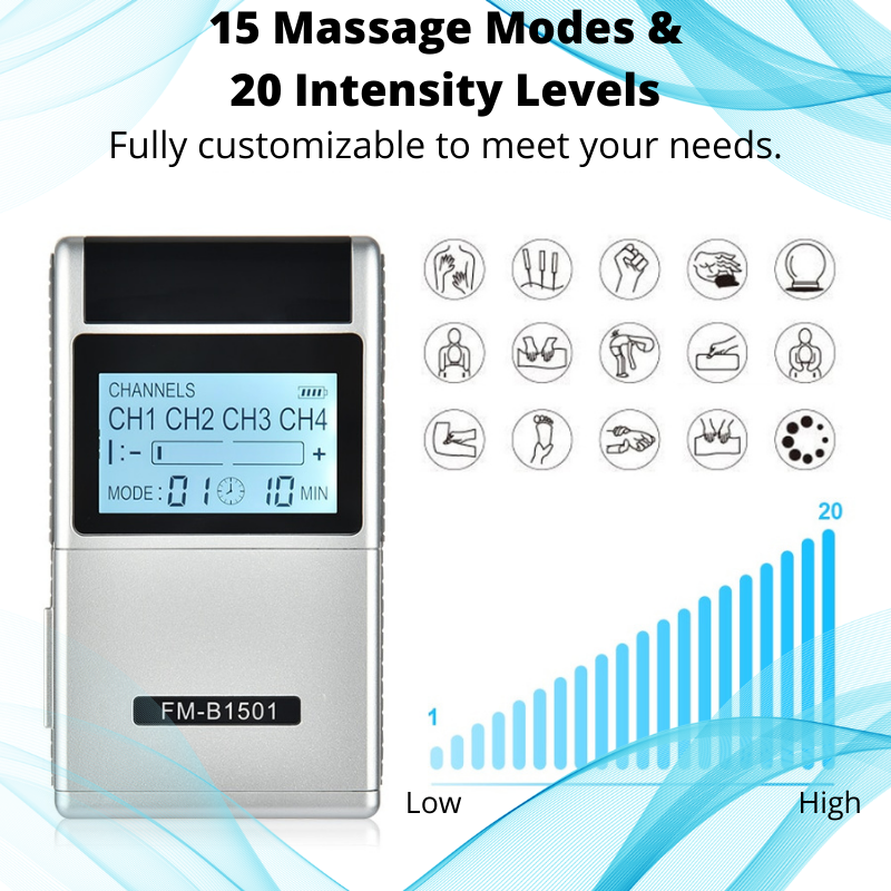 Premium 15 Mode 4 Channel TENS EMS Machine Combo Muscle Stimulator for Pain Relief and Muscle Strengthening