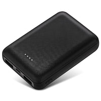 A black portable battery pack with two USB ports designed for heated garments.
