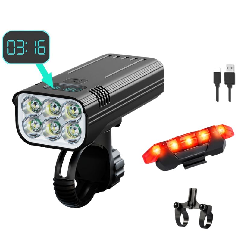 5200mah Waterproof Bicycle Light With 6 LEDs USB Chargeable 2000LM 7500K With 5 Light Modes