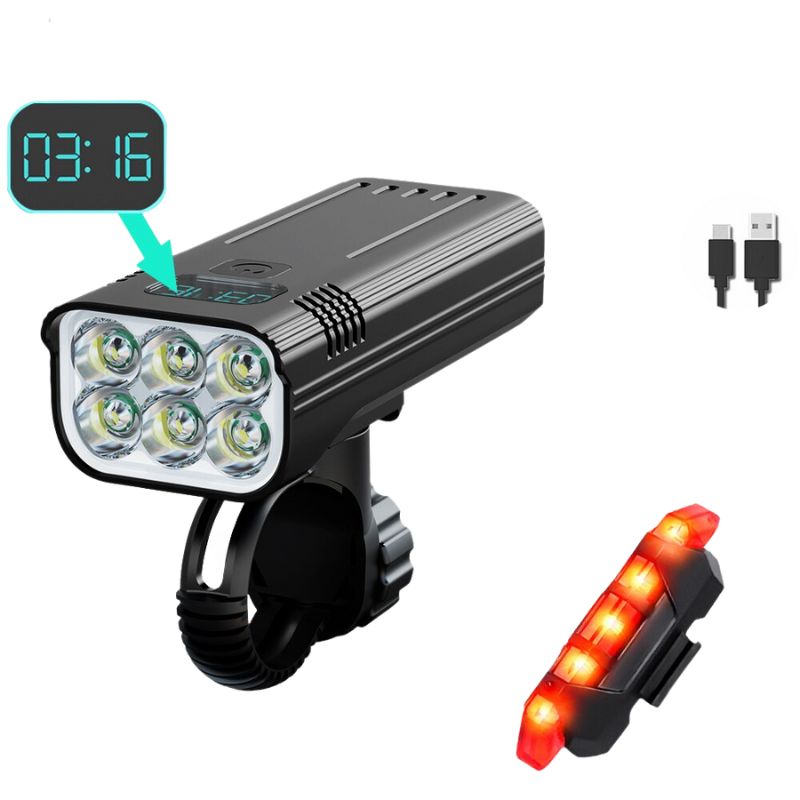 5200mah Waterproof Bicycle Light With 6 LEDs USB Chargeable 2000LM 7500K With 5 Light Modes