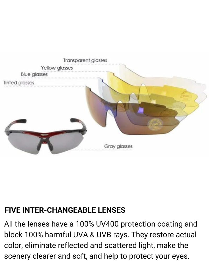 Polarized Sports Prescription Frame Sunglasses with 5 Interchangeable Lenses With UV400 Protection