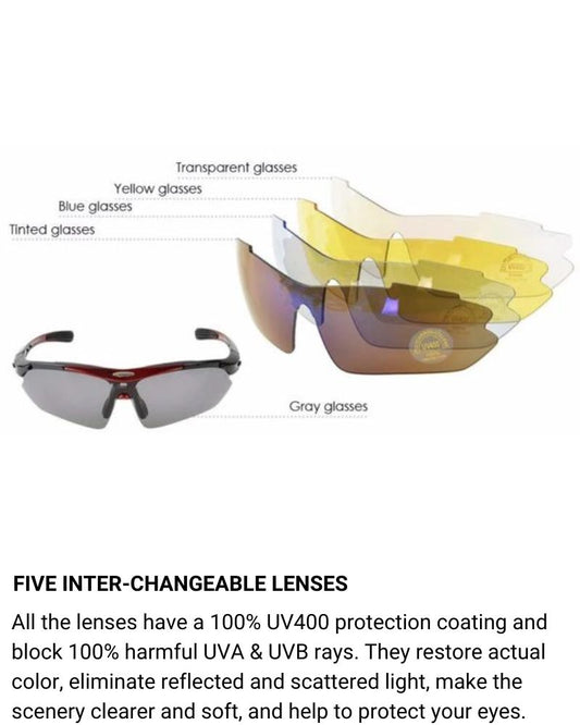 Polarized Sports Prescription Frame Sunglasses with 5 Interchangeable Lenses With UV400 Protection