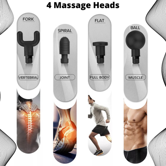 Massage Gun Percussion Gun – 6 Speeds with 4 Interchangeable Heads