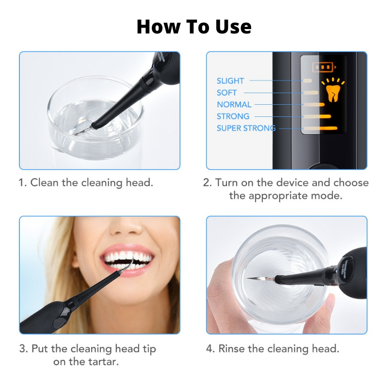 Ultrasonic Tooth Plaque Remover 5 Adjustable Modes 3 Cleaning Heads