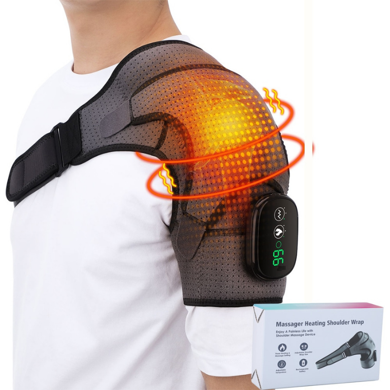 Rechargeable Heated Shoulder Brace Wrap Vibration Massage 3 Infrared Heating Setting Rotator Cuff Frozen Shoulder Pain Relief Unisex