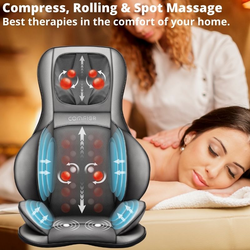 Shiatsu Neck And Back Massager 2D 3D Kneading Full Back Massager with Heat And Compression Massage Chair Pad for Shoulder Neck Back