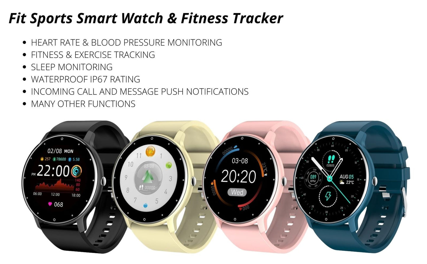 Smart Watch Fitness Tracker Waterproof Touch Screen iOS Android Unisex