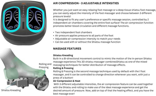 Shiatsu Foot Massager With Infrared Heat and Air Compression