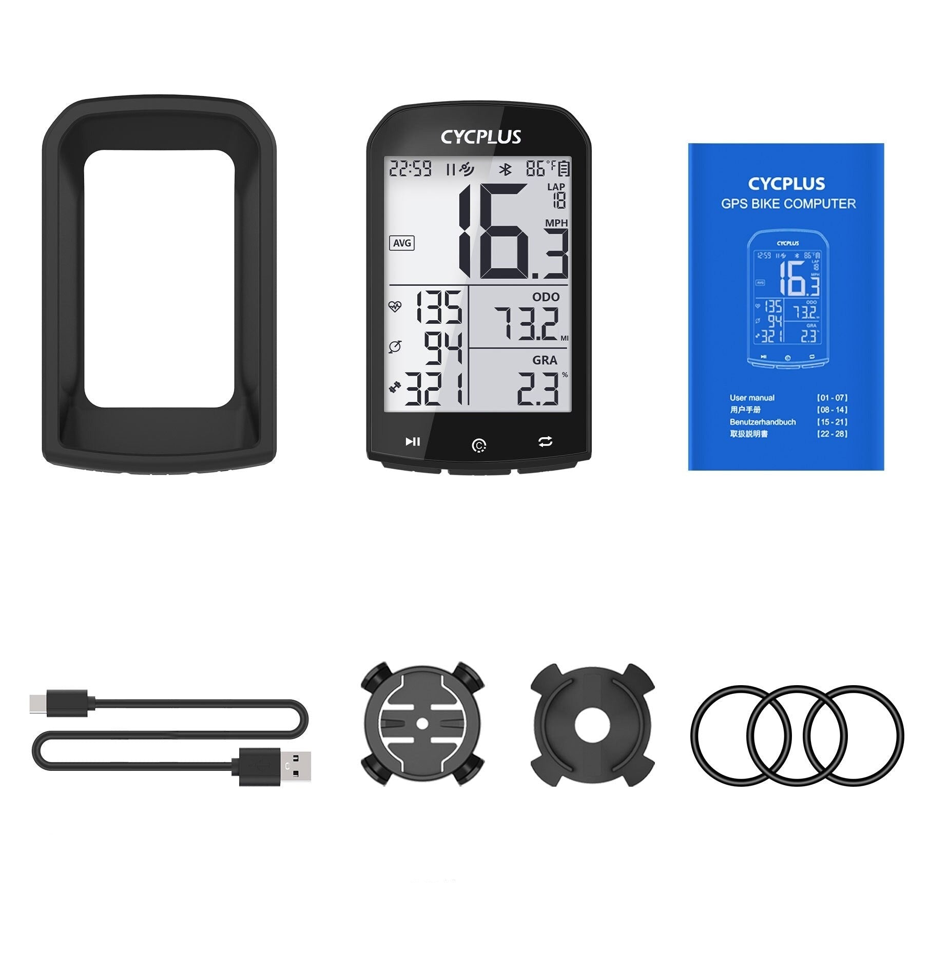 Bike Computer With Heart Rate Sensor 2.9 inch LCD Screen GPS Wireless Odometer Speedometer