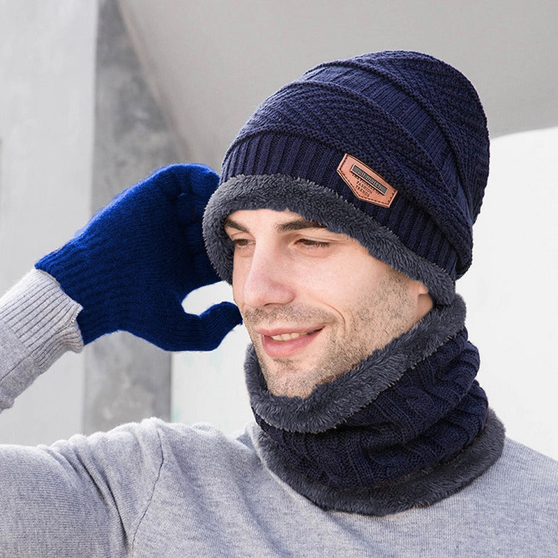 Warm Winter Hat And Scarf Set Knitted Winter Beanie Soft Fur Like Liner Winter Cap Neck Warmer Unisex