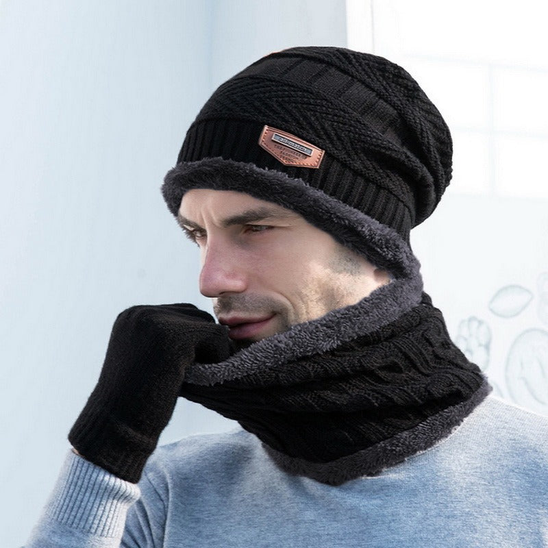 Warm Winter Hat And Scarf Set Knitted Winter Beanie Soft Fur Like Liner Winter Cap Neck Warmer Unisex
