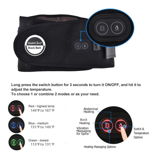 Heated Lumbar Support Belt with Vibration – Adjustable Back Wrap