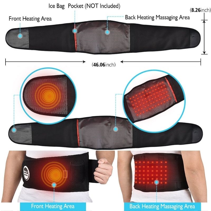 Heated Lumbar Support Belt with Vibration – Adjustable Back Wrap