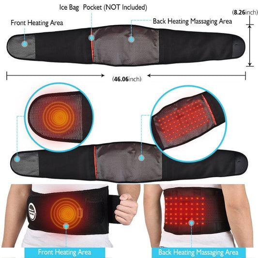 Heated Lumbar Support Belt with Vibration – Adjustable Back Wrap