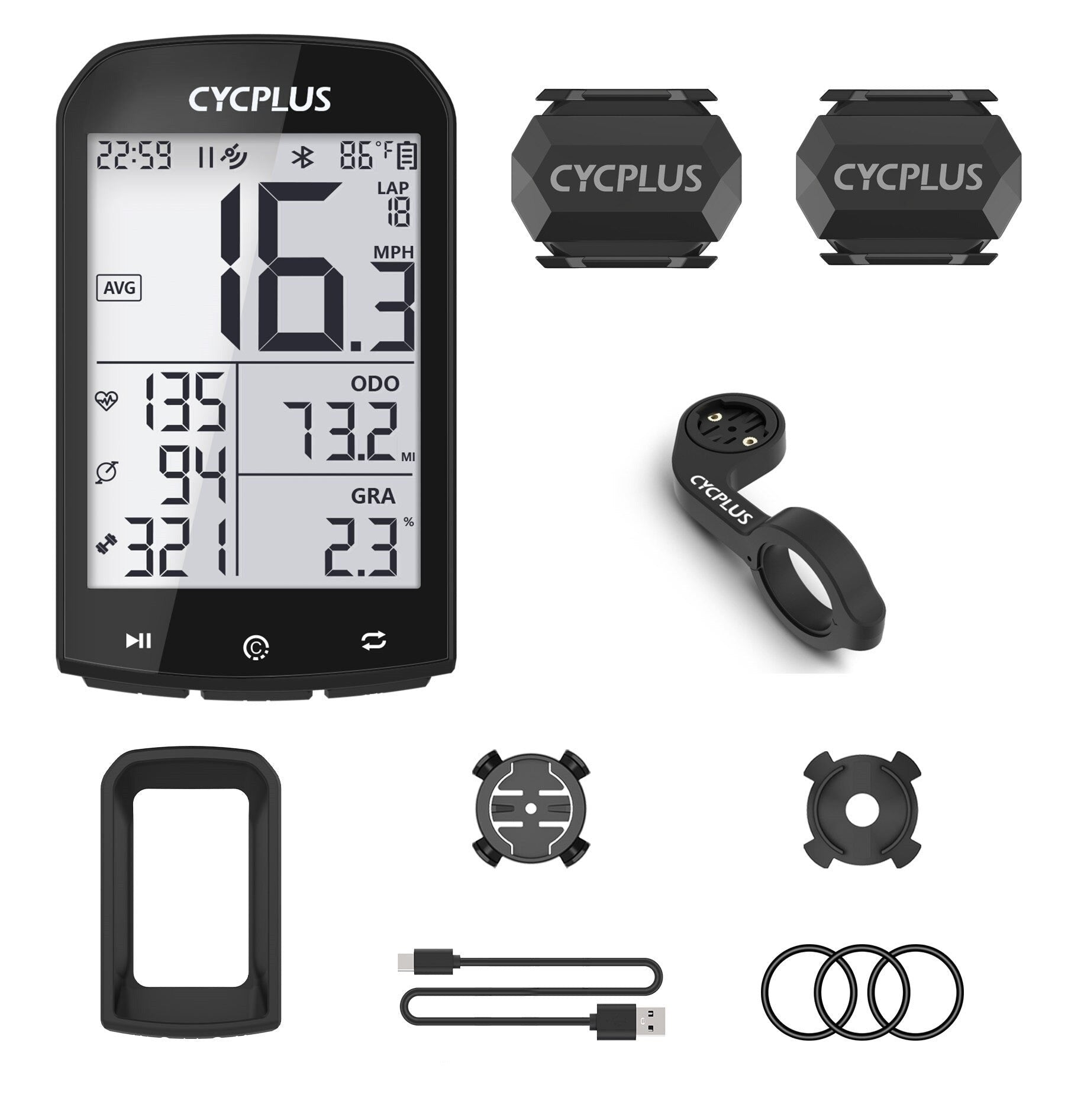 Bike Computer With Heart Rate Sensor 2.9 inch LCD Screen GPS Wireless Odometer Speedometer