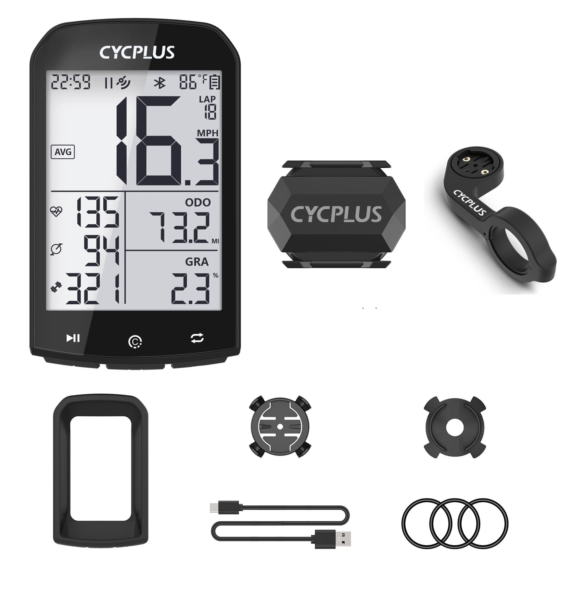 Bike Computer With Heart Rate Sensor 2.9 inch LCD Screen GPS Wireless Odometer Speedometer