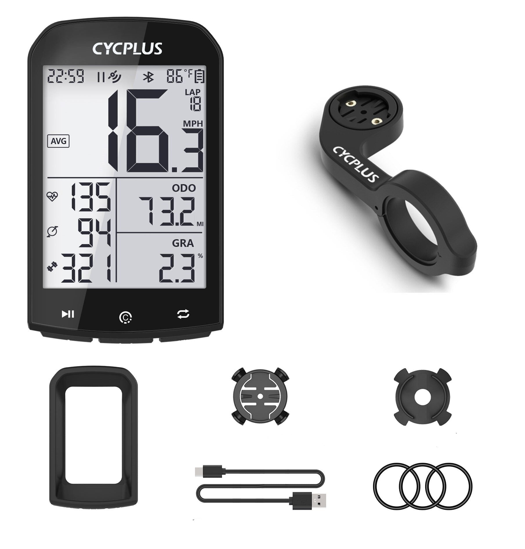 Bike Computer With Heart Rate Sensor 2.9 inch LCD Screen GPS Wireless Odometer Speedometer