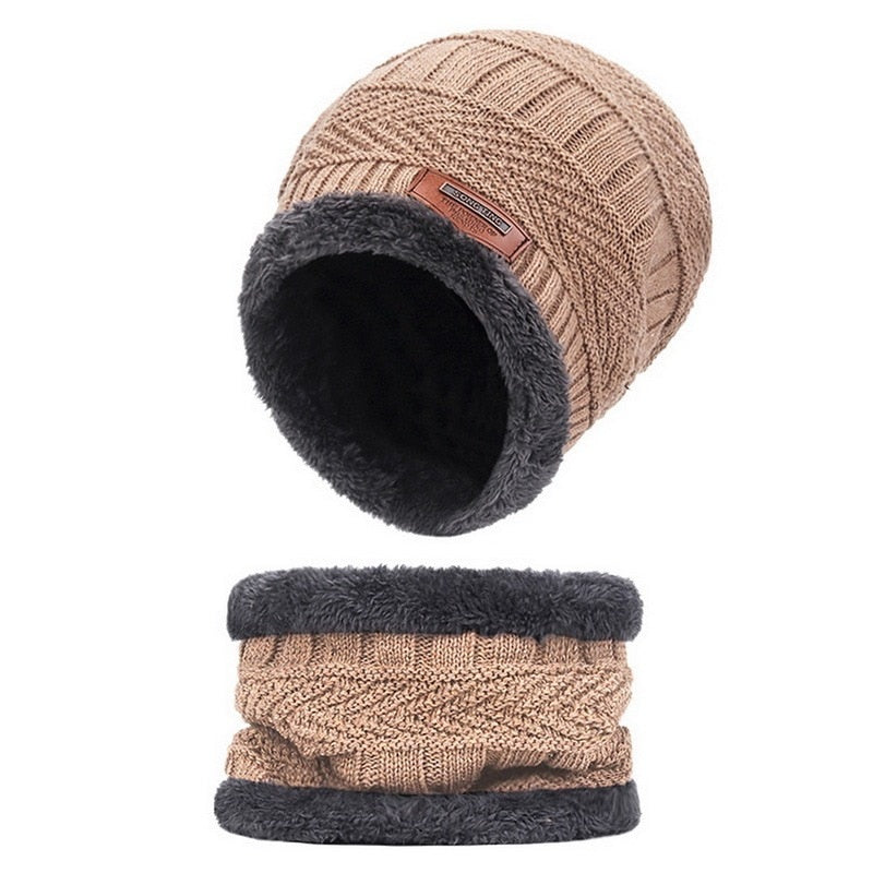 Warm Winter Hat And Scarf Set Knitted Winter Beanie Soft Fur Like Liner Winter Cap Neck Warmer Unisex