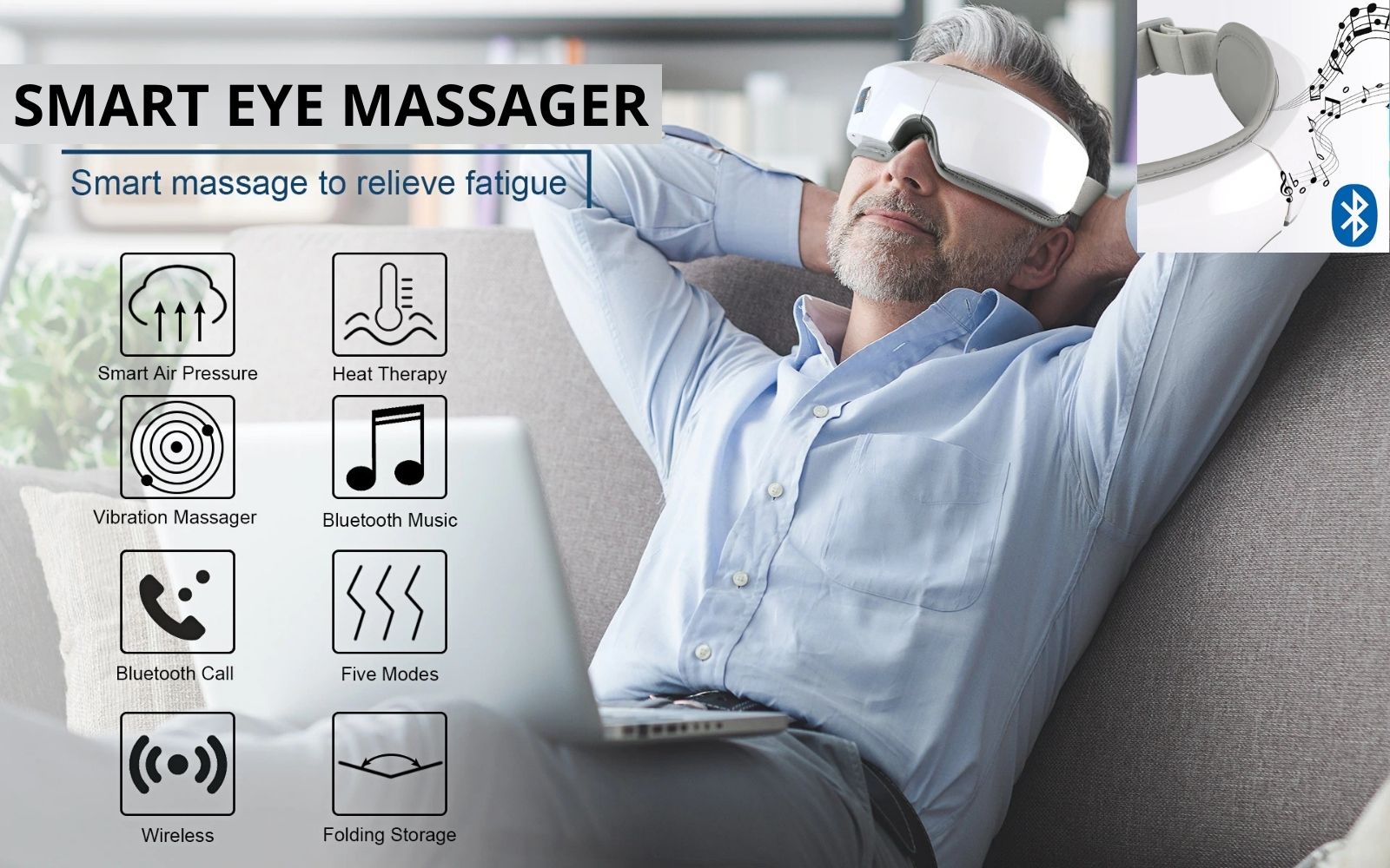 Eye Massager With 4D Smart Airbag Massage With Hot Compress