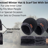 Warm Winter Hat And Scarf Set Knitted Winter Beanie Soft Fur Like Liner Winter Cap Neck Warmer Unisex