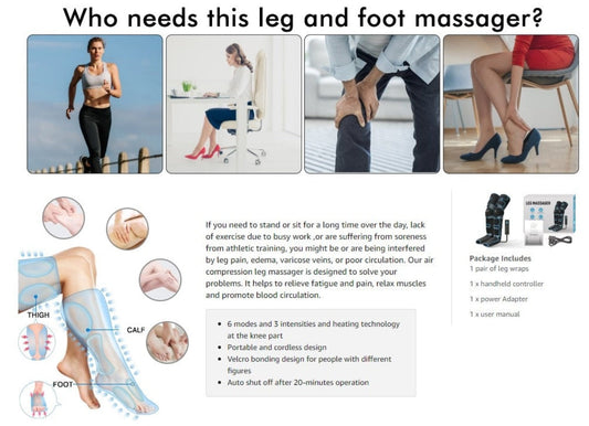Foot & Leg Massager with Infrared Heating – Rechargeable Compression Massager
