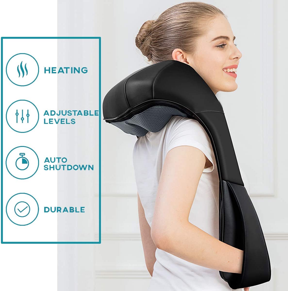 Shiatsu Back and Neck Massager Deep Kneading Massage With Heat for Shoulders Neck Back Legs Feet For Use at Home Car or Office-Massage Equipment-Fit Sports 