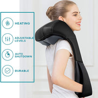 Shiatsu Back and Neck Massager Deep Kneading Massage With Heat for Shoulders Neck Back Legs Feet For Use at Home Car or Office-Massage Equipment-Fit Sports 