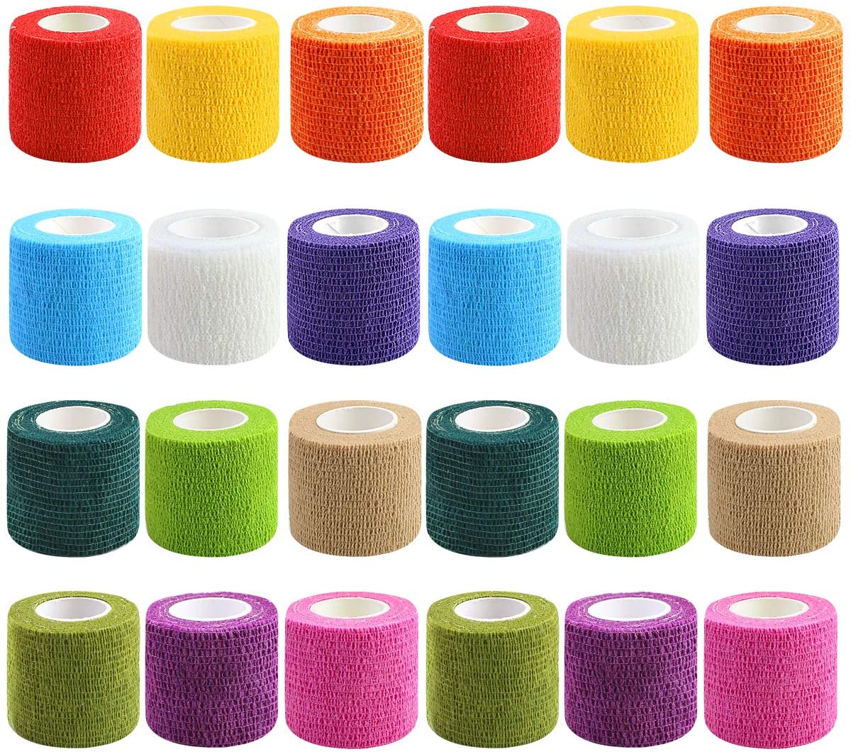 24 Pack Self Adherent Bandage Wrap 2 Inches X 5 Yards Bandage Tape First Aid Tape Self Adhesive Athletic Sports Bandage-Fitness Accessories-Fit Sports 