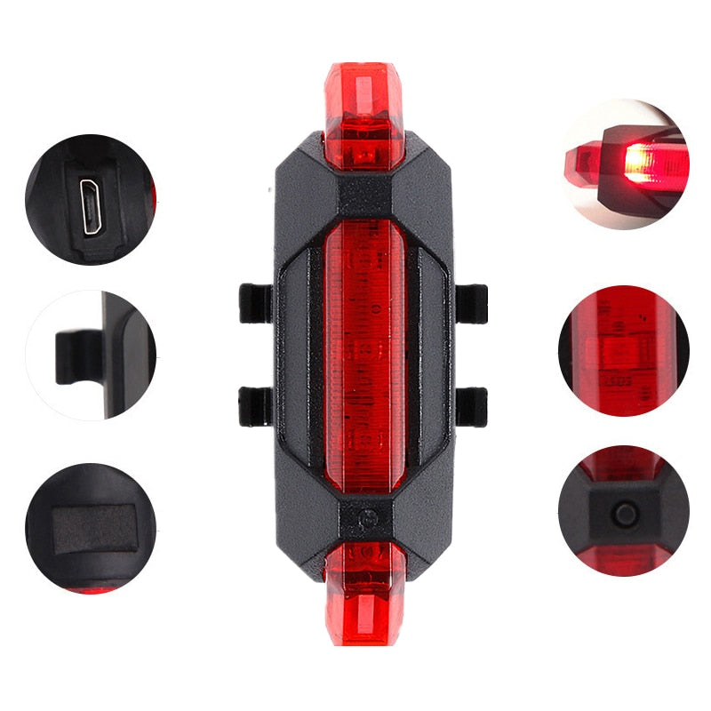 Bright Rear LED Bike light, 6 Color Variations And Safety Warning Light, USB Rechargeable-Bike Accessories-Fit Sports 